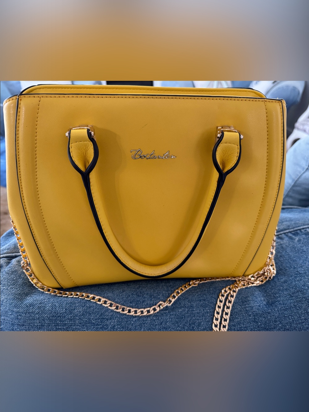 Yellow Bostanen Handbag with Gold Chain Strap